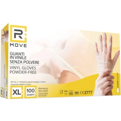 Imagen de 100 guantes de vinilo XL sin polvo, látex, hipoalergénicos, certificados CE transparentes según EN455 y EN374 para ensayos médicos desechables (Tamaño XL)