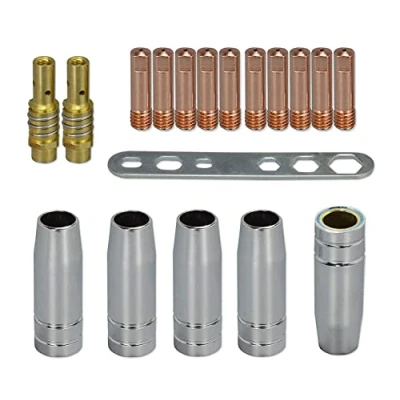Imagen de RIVERWELD MB15 15AK Punta de contacto 1,0mm M6 y soporte puntas difusor copa protectora para antorcha soldadura MIG 18 Uds