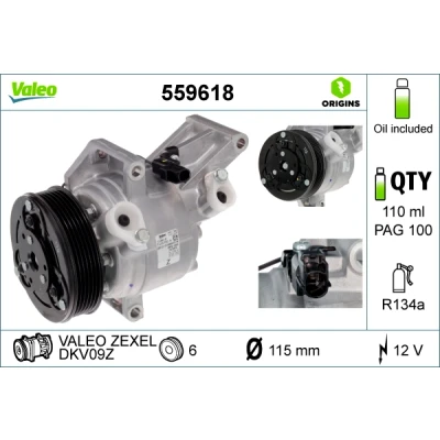 Imagen de VALEO 559618 compresor de Aire Acondicionado DKV09Z 12 PAG 100 R 134 a con aceite