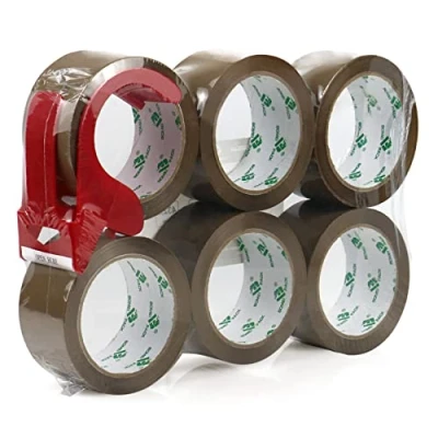 Imagen de BOMEI PACK cinta de embalaje marrón con dispensador, 48 mm x 66 m, paquete 6 rollos, resistente