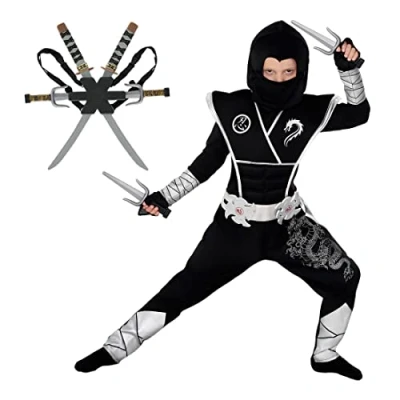 Imagen de Morph Disfraz Ninja Niño, Niño Dragón Plata, Ninja, Samurai Karate Traje Halloween Talla T2