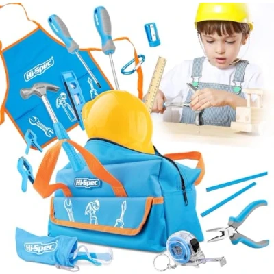Imagen de Hi Spec Bolsa Herramientas Azul Reales de Metal para Niños y Principiantes 18 Piezas. Aprendizaje Construccion con Martillo, Alicates, Destornilladores, Mas. Regalo Ideal.