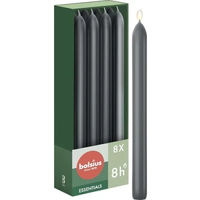 Imagen de Bolsius Velas cónicas antracita 8 unidades 23 cm larga duración de combustión horas sin perfume 25% cera natural vegana aceite palma