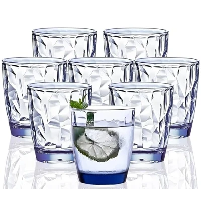 Imagen de VEILEDGEM [se siente como vidrio] 300 ml 8 piezas Anti rotura Taza de plástico Sin BPA Se puede lavar con lavavajillas (Azul)