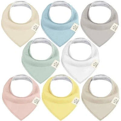 Imagen de Pack de 8 Pañuelos Triangulares Bebé Niño, Niña Baberos Bandana Unisex, Bandanas Súper Absorbentes, Algodón Orgánico, para Bebés, Baba (Prairie)