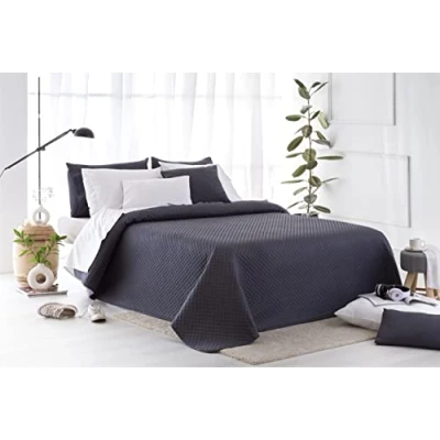 Imagen de Todocama Colcha boutí Fina con diseño piqué, para Primavera, Verano, otoño e Invierno. 100% Microfibra Extra Suave. Cubre Cama Multiusos. 105 200x260cm Gris Oscuro