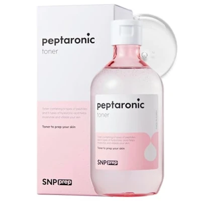 Imagen de SNP Prep Peptaronic Toner Tónico facial coreano con 6 péptidos y 5 tipos de ácido hialurónico Hidratación antienvejecimiento para piel seca sensible, K Beauty, 320ml