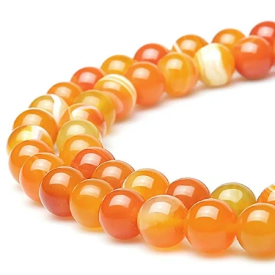 Imagen de MJDCB 8mm 43 piezas Cuentas de Piedra Ágata Rayada Naranja Redondas Sueltas Piedras Semipreciosas Naturales para Hacer Joyas Pulseras Collares