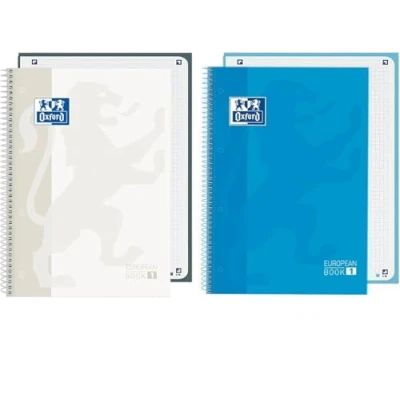 Imagen de Oxford, Cuadernos A4, Pack 2 Libretas A4 Microperforadas Europeanbook 1, Tapa Extradura, Espiral, Cuadrícula 5x5, Color Azul Turquesa y Blanco