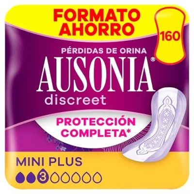 Imagen de Ausonia Discreet Mini Plus, 160 Compresas Incontinencia Mujer para Pérdidas de Orina, Protección Completa, Discreción Increíble