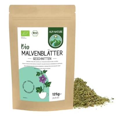Imagen de Hojas de Malva Orgánicas 125g Alpi Nature, Té Sueltas, Cortadas para la Preparación Malva, Hierbas, y Infusion