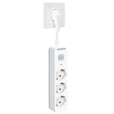 Imagen de Aigostar Regleta Enchufe, Alargador Enchufe de 3 Tomas, Multiple con Interruptor, Blanco