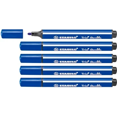 Imagen de Rotulador escolar ergonómico triangular con sistema de amortiguación en la punta STABILO Trio Scribbi Caja 5 unidades Color azul