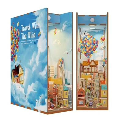 Imagen de Tonecheer Book Nook Kit DIY Modelo de Montaje 3D Puzzle Madera para Adultos Construye un Casa en Miniatura Manualidades con Luz Regalos Personalizados (Viajando el Viento)