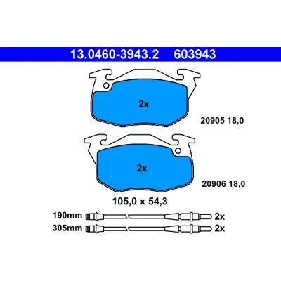 Imagen de ATE 13.0460 3943.2 Juego de pastillas freno con contacto avisador desgaste PEUGEOT: 106 II Hatchback, I Furgón / Hatchback