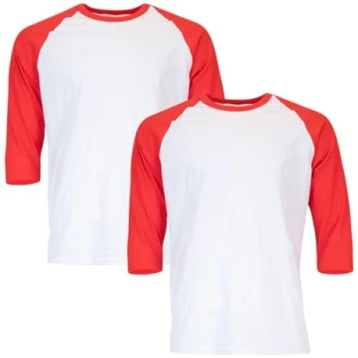 Imagen de Gildan Camiseta raglán 3/4 de algodón Pesado, Estilo G5700, Paquete 2, Blanco/Rojo, M (Pack 2) para Hombre