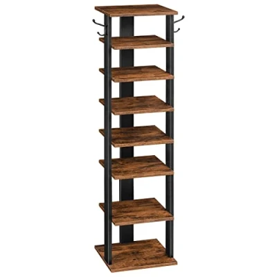 Imagen de HOOBRO Estante Zapatero, para Zapatos de 8 Niveles, Organizador Zapatos, Ahorro Espacio, Estructura Metal, Entrada, Salón, Dormitorio, Marrón Rústico y Negro EBF07XJ01G1