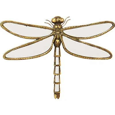 Imagen de Kare Design decoración de pared Libélula Espejo dorado, pared, libélula, vidrio espejado, accesorios, salón, objeto 27x35x4 cm