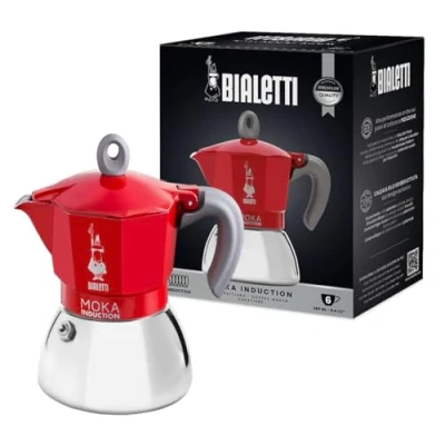 Imagen de Bialetti Cafetera Moka de Inducción, Adecuada para todo tipo Placas, 6 Tazas Café Espresso (270 Ml), Rojo