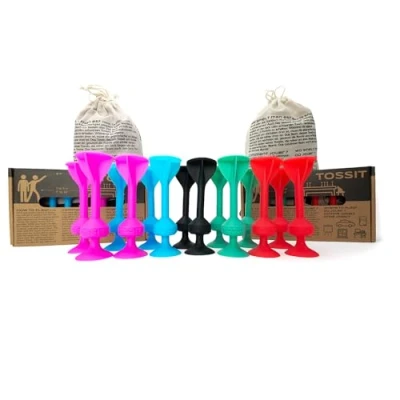 Imagen de TOSSIT Juego dardo Ventosa, Petanca Interior Exterior para Suelo y Pared, Silicona Potente Duradera, 4 Colores, Twin Pack, Rojo Cian Rosa Azul