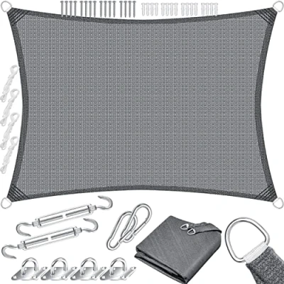 Imagen de KESSER® Vela de Sombra Protección Solar Cortavientos incluidos Material Montaje con Ojales Tela HDPE Resistente al Agua, Viento y Desgarro Cosido 5 Veces 5x7m Rectángulo, Gris