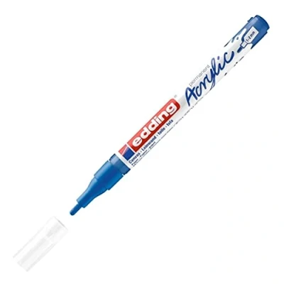 Imagen de edding 5300 marcador acrílico de trazo fino azul genciana 1 rotulador resistente al agua punta redonda 2 mm pintura acrílica para lienzo, papel kraft, madera y piedra