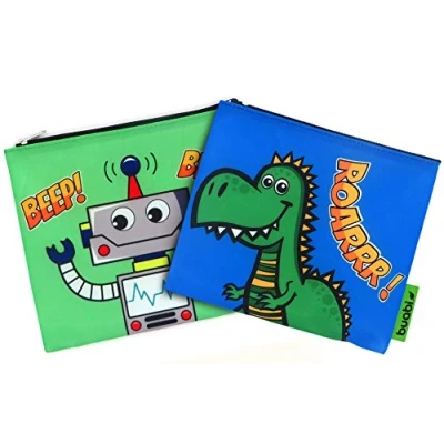 Imagen de Bolsa merienda Infantil Porta Bocadillos y Sandwich Envoltorio Térmico de Tela, ecológico, Reutilizable, sin BPA (Dinosaurio Robot)