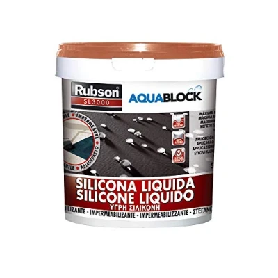 Imagen de Rubson Aquablock SL3000 silicona Líquida, impermeabilizante líquido para prevenir y reparar goteras humedades, elástica con tecnología Silicotec, 1 x 5 kg