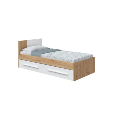 Imagen de Habitdesign Cama Individual con 2 Cajones, Juvenil, Infantil, Modelo Noa, Acabado en Blanco Artik y Roble Nodi, Medidas: 196 cm (Largo) x 97 (Ancho) 77 (Alto)