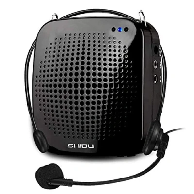 Imagen de Amplificador de Voz portátil 15W, SHIDU Personal con micrófono Cable Auriculares Altavoz Recargable para Profesores, guías turísticos, Entrenadores Deportivos, Clase