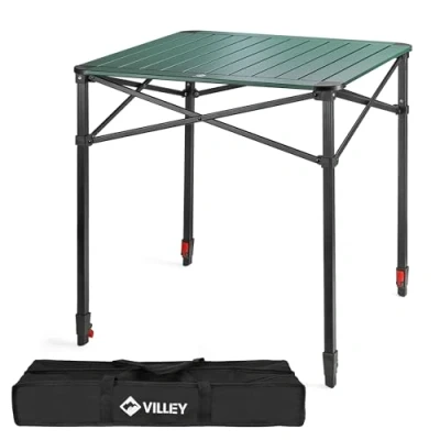 Imagen de VILLEY Mesa Plegable con Bolsa de Transporte, Portátil Aluminio, Camping Altura Ajustable, Acampada para Picnic, Pesca, Camping, Playa y Extrior, 70 * 78cm