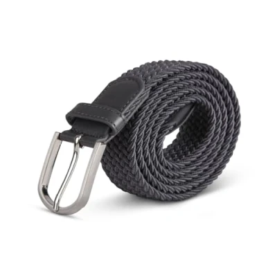 Imagen de Bestlivings hemmy cinturón elástico trenzado de tela, sin agujeros, unisex, ajustable niveles para hombre y mujer, negro blanco, 125 cm
