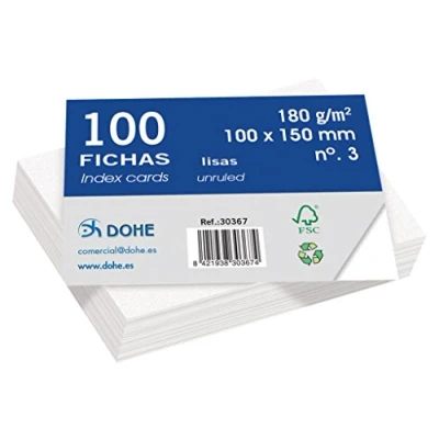 Imagen de Dohe 30367 Pack de 100 fichas lisas cartulina blanca, 180 g, nº 3, x 150 mm