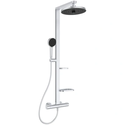 Imagen de Ideal Standard Alu+, Columna de ducha termostática aluminio, Mezclador termostático externo doble salida, Matt Silver,BD583SI
