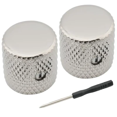 Imagen de Musiclily Pro 1/4&quot; Acero Botón de Potenciómetro Punta Plana con Tornillo Fijación Ajuste Universal Knobs Perillas para Guitarra Eléctrica o Bajo, Nickel(2 Piezas)