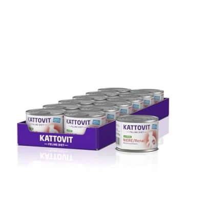 Imagen de Kattovit Alimento húmedo renal para Gatos dietético sin Gluten apoyar la función Adultos. Pienso Completo en Lata 12 x 185 g de Pavo