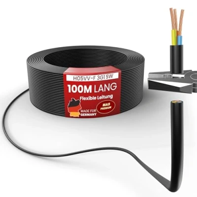 Imagen de MAS Premium de 5 a 100 m manguera plástico H05VV F 2, 3 o x 0,75; x1; x1,5 x2,5 y 4G0,75 Cable flexible para dispositivos (H05VV 3G1 SW, m)