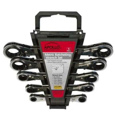 Imagen de Apollo Tools Juego de llaves trinquete métricas acero 5 piezas, incluye en caja liberación rápida para maletero, garaje y la carretera DT1213