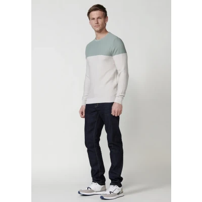 Imagen de Jersey tricot de algodón manga larga y cuello redondo dos colores, color Kaki para Hombre