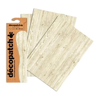 Imagen de Décopatch C673O Une pochette de 3 feuilles papier imprimé 30x40 cm, Bois blanc