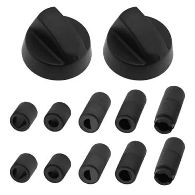 Imagen de LT Easiyl 2 juegos de botones control universales plástico, conmutador multicocina, repuesto para freidora aire caliente, minihorno, barbacoa, con adaptador, interruptor botón, color negro