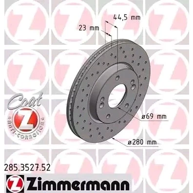 Imagen de ZIMMERMANN SPORT COAT Z 285.3527.52 Disco de freno 280 23 7/5 5 114 ventilación interna, perforado revestido HYUNDAI: i30 II Hatchback