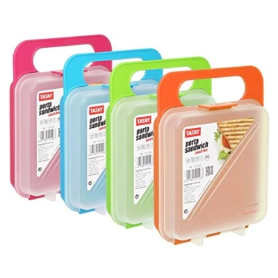 Imagen de Tatay Porta Sandwich y Alimentos, Libre de BPA, Reutilizables, Apto Lavavajillas Microondas, Congelacion hasta 40grC, 1 Unidad, Color Surtido, Medidas 14 x 4 18 cm, talla única
