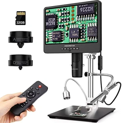 Imagen de Andonstar AD249S M microscopio digital HDMI de 3 lentes 2000x con endoscopio, grabación video UHD 2160P, LCD 10.1 pulgadas, electrónico soldadura,