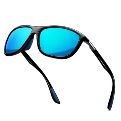 Imagen de KANASTAL Gafas de Sol Hombre Azul Polarizadas Espejo Curvas Deportivas Mujer Rectangulares Protección UV400 Sunglasses Blue Montura Negras con Lentes Azules