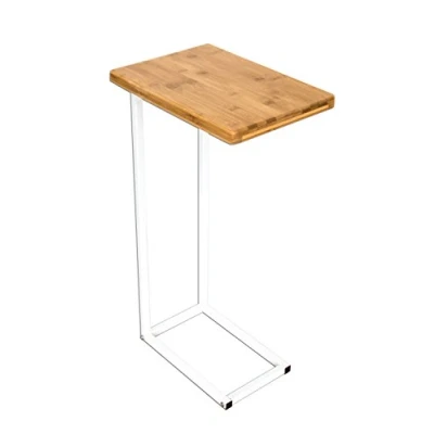 Imagen de bonVIVO® Table d&#039;appoint Donna Moderne Acier Inoxydable et Bois Naturel Avec châssis en Blanc