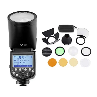 Imagen de Godox V1S Flash Profesional para cámara Speedlite Speedlight Cabeza Redonda inalámbrica 2.4G Fresnel Zoom Sony a7RII a7R a58 a99 ILCE6000L a7RIII a7R3 Cámaras + AK R1
