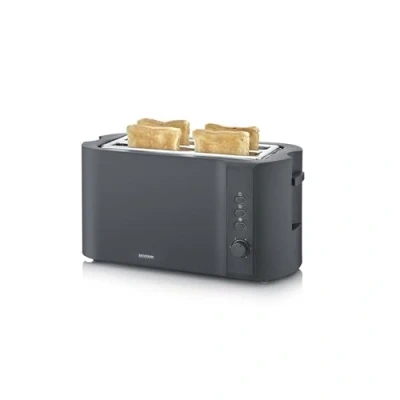 Imagen de SEVERIN Tostadora de ranura larga, 4 rebanadas con accesorio integrado para panecillos, 2 ranuras tostado largas, niveles calentamiento ajustables, 1.400 W, negro mate, AT 2591