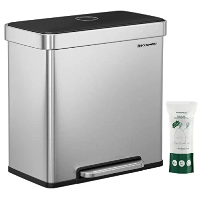 Imagen de SONGMICS LTB202E01 Cubo de Basura Doble, Color Plata, 2 x 30 l