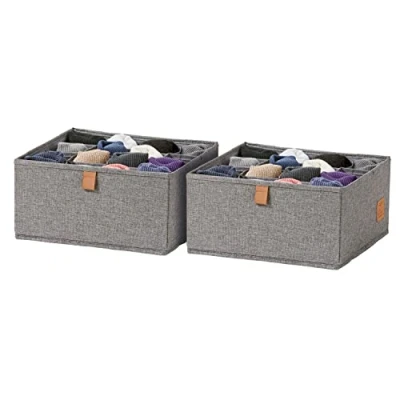 Imagen de LOVE IT STORE Premium Cajones Organizadores de 2 piezas Armario Organizador Lino Reforzado 16 Compartimentos para Calcetines, Ropa Interior Gris 30 x 15 cm